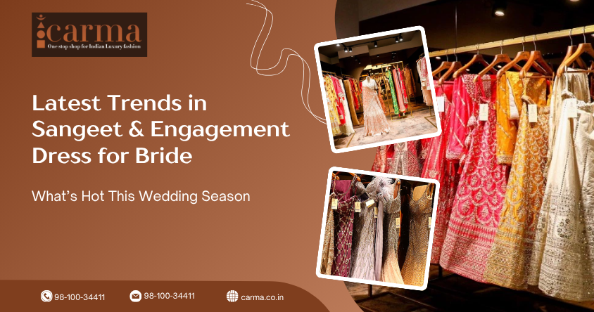 Indian bride wearing vibrant Sangeet dress for bride at Carma multi-designer store