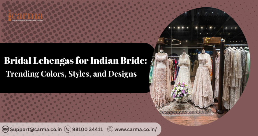 Indian bride wearing a luxurious designer bridal lehenga with intricate embroidery